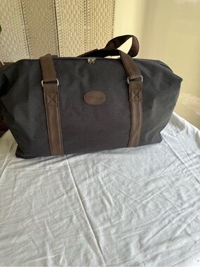 Bella Russo Canvas Duffel Bag 29”. Unisex. Dark Gray with Brown Handles